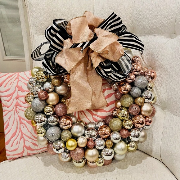 Private Label Other - Christmas Ornament Wreath with Designer French Wired Ribbon